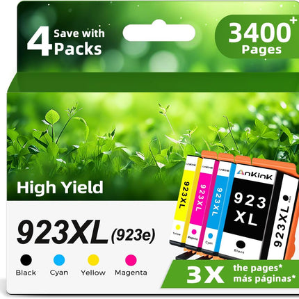 Ankink 923e 923XL Ink Cartridges Combo Pack Replacement for HP 923 XL Compatible for Printers Officejet Pro 8120 8120e 8125e 8130e 8135e 8138e 8139e Black Color(Cyan Yellow Magenta) 4 Pack