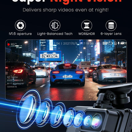 3 Channel Dash Camera for Cars,Triple Lens 4K+1080P+1080P Dash Cam Front Rear Inside,Built-in 5G WiFi & App, Night Vision,24H Parking Mode,Loop Recording,170° Wide Angle,32GB Card Included(Black)