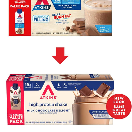 Atkins Milk Chocolate Delight High Protein Shake, 15g Protein, 2g Net Carb, 1g Sugar, Keto Friendly, Chocolate Flavored Protein Shakes, 12 Count