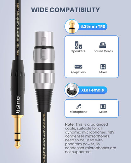Female XLR to 1/4'' TRS Microphone Cable, 6.35mm Stereo Jack to 3-pin XLR Female Balanced Interconnect - photo 3