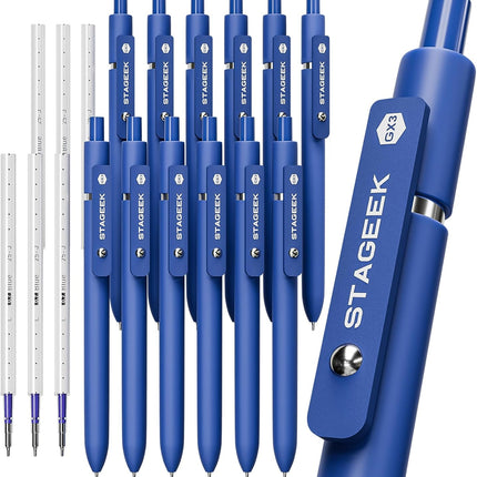 STAGEEK Blue Gel Pens GX3, 12Pcs Quick Dry Blue Ink Pens with 3 Extra Refills, Fine Point Retractable Smooth Writing Pens for Journaling, Office, Note Taking, School Supplies, Nurse Aesthetic(Blue)
