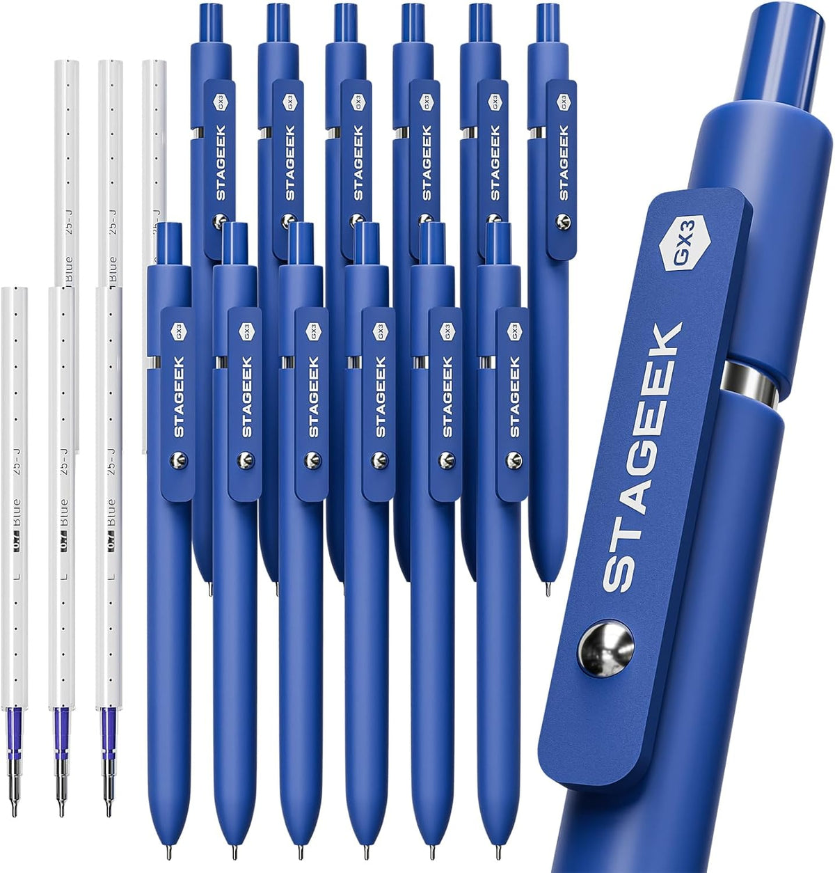 Blue Gel Pens, 12Pcs Quick Dry Blue Ink Pens with 3 Extra