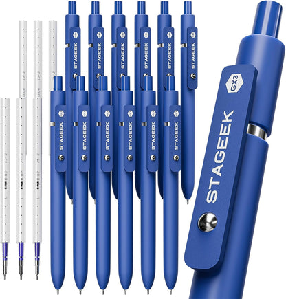 Blue Gel Pens, 12Pcs Quick Dry Blue Ink Pens with 3 Extra