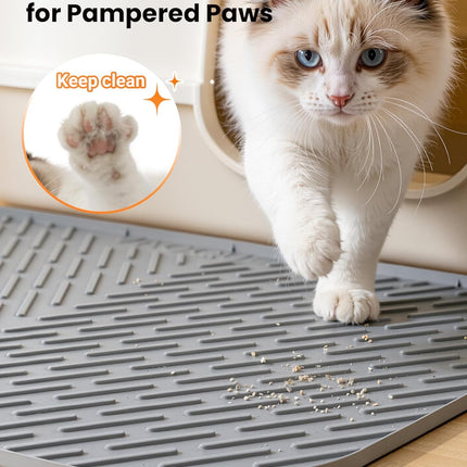 Cat Litter Box Mat, 47" x 37" Extra Large Cat Litter Mat, Silicone Waterproof Litter Trapping Mat for Scatter Control Soft on Kitty Paws Non-Slip Easy to Clean（Grey)
