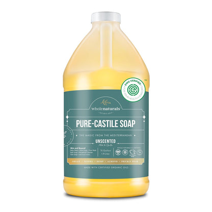 Pure Castile Soap Liquid, EWG Verified & Certified Palm Oil Free Unscented, Natural, Mild & Gentle Non-gmo & Vegan 