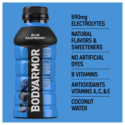 BODYARMOR Sports Drink, Blue Raspberry, Electrolyte Drink Hydration, 12 Fl Oz Bottles (8 Pack), Flavored Coconut Water with B Vitamins & Antioxidants
