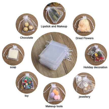 100PCS Sheer Organza Bags, White Wedding Favor Bags with Drawstring, 4x4.72 Jewelry Gift Bags for Party, Jewelry, Christmas, Mother's Day, Festival, Bathroom Soaps, Makeup Organza Favor Bags