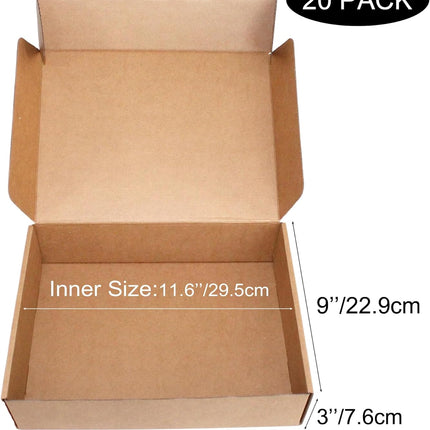 12x9x3 Shipping Boxes 20-Pack, Brown Corrugated Cardboard Boxes for Mailing, Shipping & Small Business Packaging