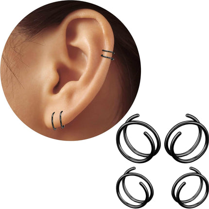 Trinckle 2 Pairs Double Hoop Earrings, Gold Cartilage Earrings for Women, Small Silver Helix Piercing Jewelry,Spiral Nose Ring Tiny Twist Earrings as Gift for Teen Girls