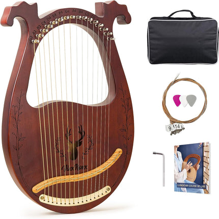 16-String Mahogany Lyre Harp Kit for Beginners