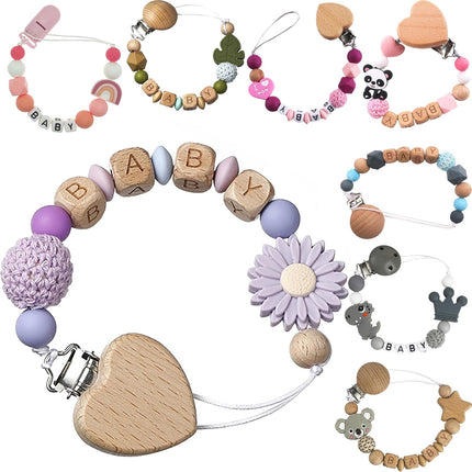 Personalized Pacifier Clips with Name Custom Silicone Beaded Chain Pacifier Holder Stroller Gifts for Baby Boys Girls