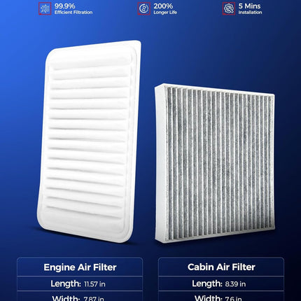 KAX Engine & Cabin Air Filter Kit, Replacement for Toyota Camry 2007-2009 2.4L, 2010-2017 2.5L, Venza 2009-2015 2.7L, Replace# CA10171 CF10285