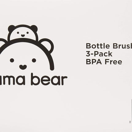Amazon Brand - Mama Bear Baby Bottle Brush with Nipple Cleaner and Suction Cup Stand, White (Pack of 3)