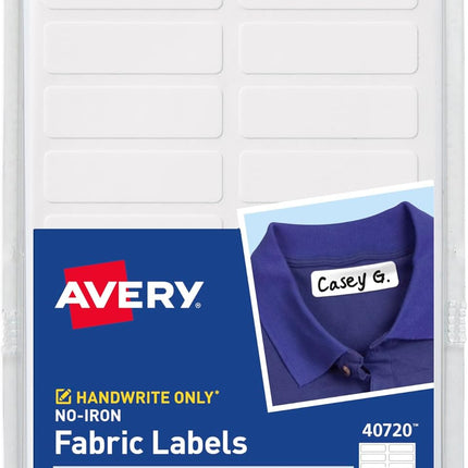 Avery No-Iron Fabric Labels, 1/2" x 1-3/4", Washer and Dryer-Safe Waterproof Labels, Non-Printable, 54 Total (40720)