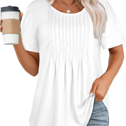 Womens T Shirts Short Sleeve Tops Pleated Dressy Casual Flowy Summer Blouses