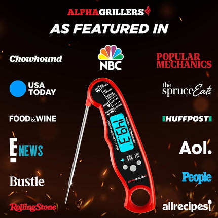 Alpha Grillers Instant Read Meat Thermometer in use grilling meat outdoors