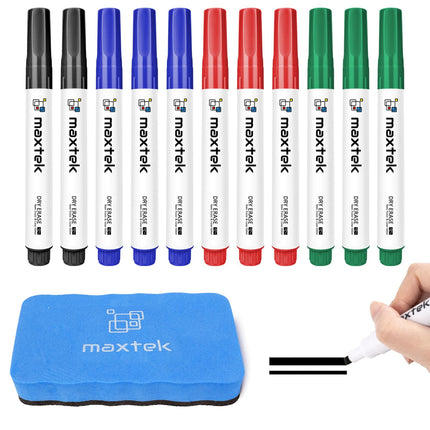 Dry Erase Markers with Magnetic Eraser, Chisel Tip, 4 Count