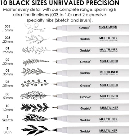 Micro Fineliner Pens, 6 Black Waterproof Fine Line Drawing Pens - photo 2