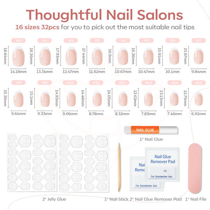 French Tip Short Oval Press-On Nails Set, Nude, 32 Pieces - photo 4