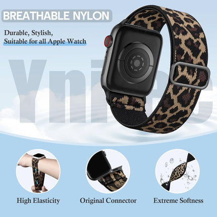 Leopard Stretchy Band for Apple Watch 40mm 38mm 41mm 42mm, Sport Nylon Ankle/Arm/Wrist Strap for iWatch Series 11-1, SE/Ultra 3 2 1, Adjustable Replacement Bands for Women Men, Cheetah
