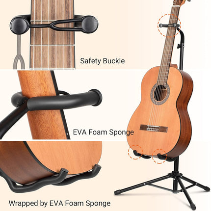 CAHAYA Guitar Stand Floor - Folding Universal Guitar Holder for Acoustic Electric Guitars Bass Guitar Adjust Height from 30.7 to 37 In Folding Tripod Guitar Stands with Neck Holder