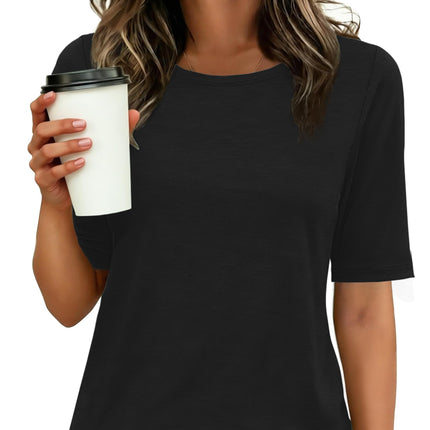 Womens Half Sleeve Tops Crewneck Shirts Basic Fit Work Tee