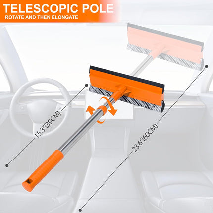 2 in 1 Car Windshield Squeegees with 15.3"-23.6" Retractable Stainless Steel Handle, Windshield Cleaner Tool for Cars, Trucks, Glass Doors, Shower Glass, Outdoor Windows, Orange