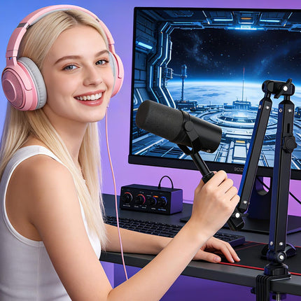 Kairiyard Microphone Boom Arm, 360° Rotatable Heavy Duty Stable Metal Low Profile Mic Arm Stand Desk Mount for Podcast Live Streaming Gaming Studio, with Cable Management, 3/8'' to 5/8'' Adapter