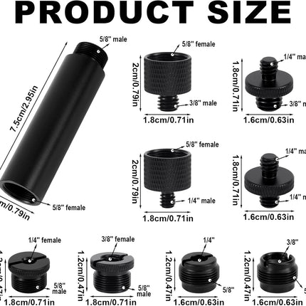 13pcs Microphone Stand Adapter Screws with Extension Tubes, Aluminum Alloy 3/8" to 5/8" & 1/4" Thread Converters Mic Screw Adapter Accessories for Mic Boom Arm Mount Camera Tripod Fill Light