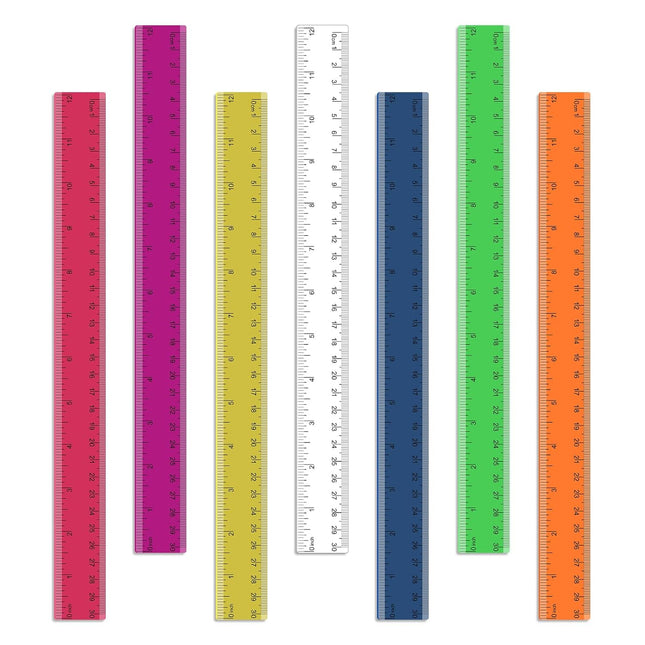 7 Pack 12 Inch Rulers, 30 cm Transparent Rulers, Assorted Color Clear Plastic Rulers with Inches and Centimeters