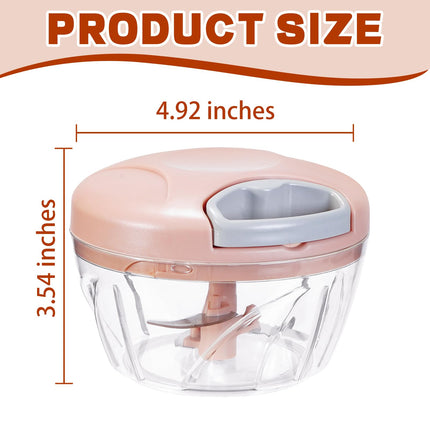 ‌Manual Food Processor Vegetable Chopper, Portable Hand Pull String Garlic Mincer Onion Cutter for Veggies, Suitable for Vegetables, Ginger, Garlic, Fruits, Onion, Potato, Salad (Pink 500 ml)‌