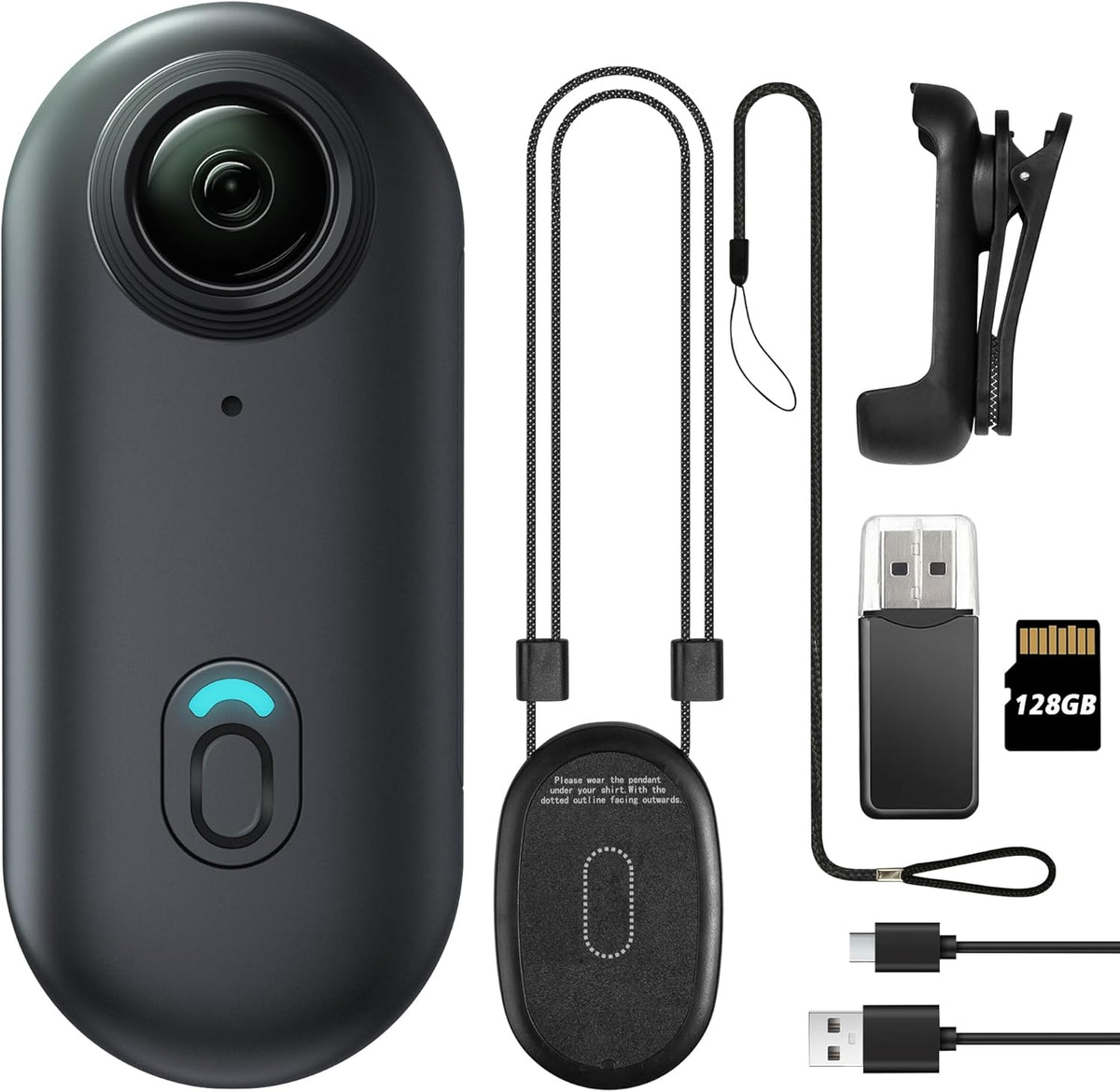 Mini Wearable Body Worn Action Camera, FHD 1080P, 128GB, Black