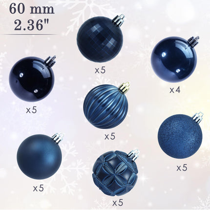 2.36''/60mm 34ct Christmas Ball Large Ornaments Party Decorations Shatterproof Festival Pendant Hangings for Xmas Tree Decor (60mm, Dark Blue)