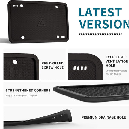 Black Silicone License Plate Frames, 2 Pack