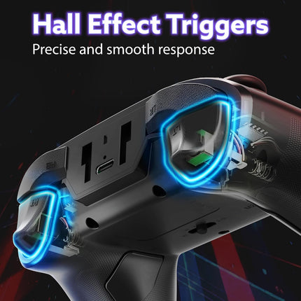 Fosmon 2.4G Wireless PC Controller with Hall Effect Triggers, 2 Programmable Buttons For Switch 2/1/Lite/OLED/Windows PC/Steam Deck/Android/iOS, Bluetooth Gaming Pro Controller, Black