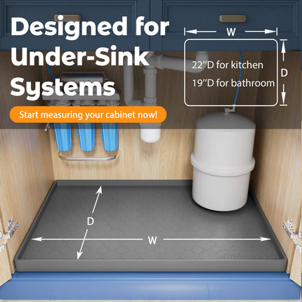 Under Sink Mat 34" x 22" Waterproof Silicone Cabinet Kitchen Liner