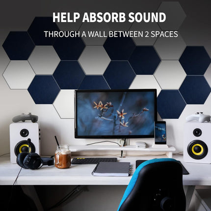 Hexagon Acoustic Panels 14x12 in Moon & Silver Gray