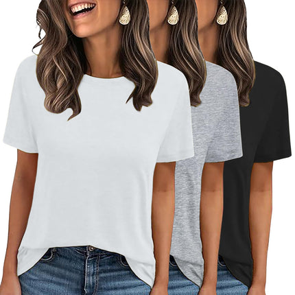 3 Pack Womens Basic T Shirts Summer Tops 2026 Short Sleeve Tees Comfy Casual Vacation Clothes