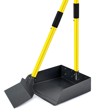 Dog Pooper Scooper,Tray and Spade Set Poop Scooper for Dogs, Adjustable Long Handle Metal Pooper Scooper with Bin for Pet Waste Removal, No Bending Clean Up for Medium and Large Dogs