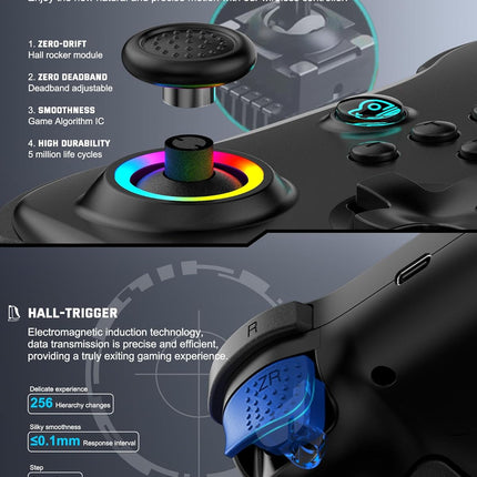 Joso Mobile Gaming Controller for iPad/iPhone/Tablet, Cloud Controller Remote Joystick for iOS/Android, Wireless Switch Controller with Macro Buttons/Hall-Rocker/Hall-Trigger - White