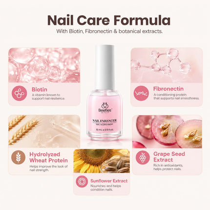 Fortalecimiento y crecimiento de uñas, esmalte de uñas rosa, tratamiento de cuidado de uñas