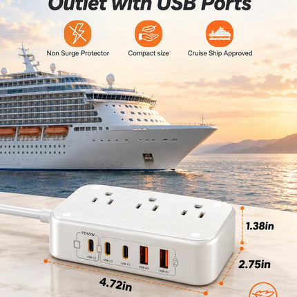 65W USB C Power Strip with 3AC Outlets 5USB Ports(3 USB C) & 5FT Cord
