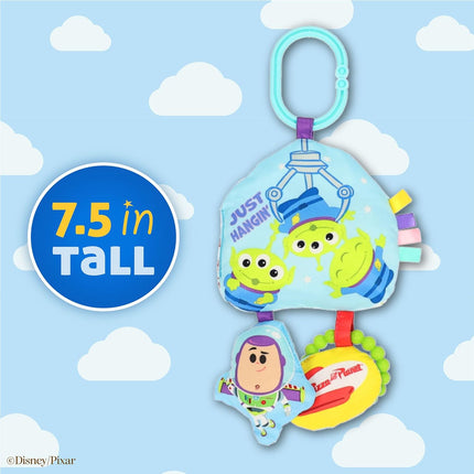 Disney Toy Story The Claw On the Go Jingle Toy with Little Green Aliens, Crinkle Sensory Toy with Teether, Clip-On Baby Travel Activity Toy by Kids Preferred