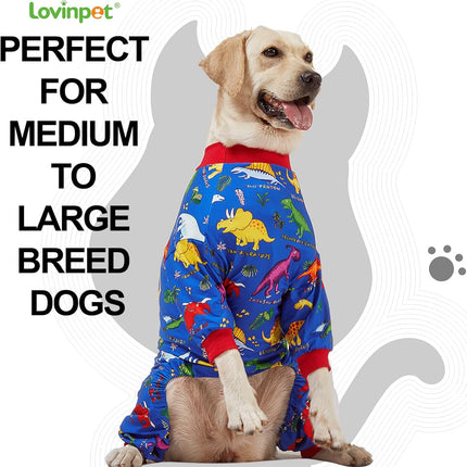 LovinPet Pitbull Large Dog Clothes, Wound Care/Post Surgery Dog Clothes, Lost World Dinosaurs Print, UV Protection, Pet Anxiety Relief, Large Dog Onesies, Pet PJ's /2XL