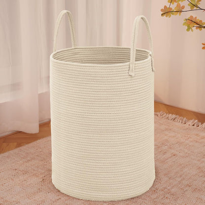 Large Woven Laundry Basket Hamper,60L Cotton Rope Storage Bin for Blankets,Toys and Clothes,Decorative Tall Nursery
