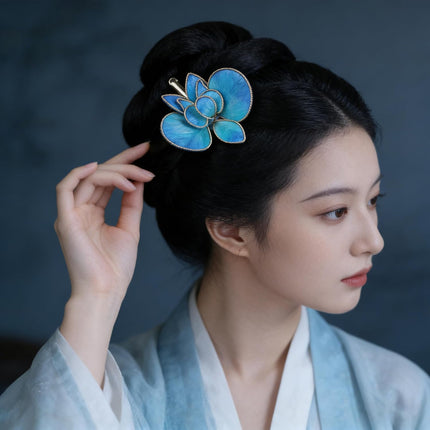 Blue Orchid Hair Clip For Women, Handmade Silk Flower Hair Clip, Hanfu Hair Accessory, Chinese Style Headdress Flowers, Gift For Her