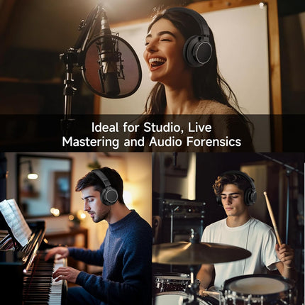 Over Ear Bluetooth Headphones, Studio Monitor & Mixing DJ Headphones Wireless with 50mm Drivers and 1/4 to 3.5mm Wired Audio Jack for Guitar AMP Recording Podcast Piano, 100H Playtime, Black