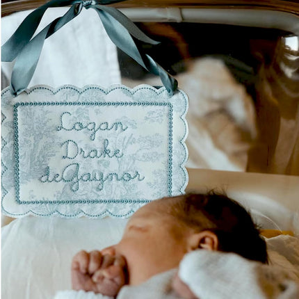 Personalized Baby Name Sign - Embroidered Newborn Announcement Door Hanger with Custom Name Nursery Decor and Baby Shower Gift