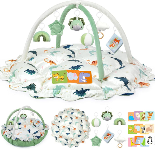 5-in-1 Baby Gym Play Mat with Dinosaur Cartoon Pattern