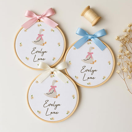Personalized Baby Name Sign Welcome Baby Announcement Sign Newborn Baby Embroidery Hoop with Bows Baby Hospital Name Sign Custom Infant Baby Name Baby Shower Gifts (08)
